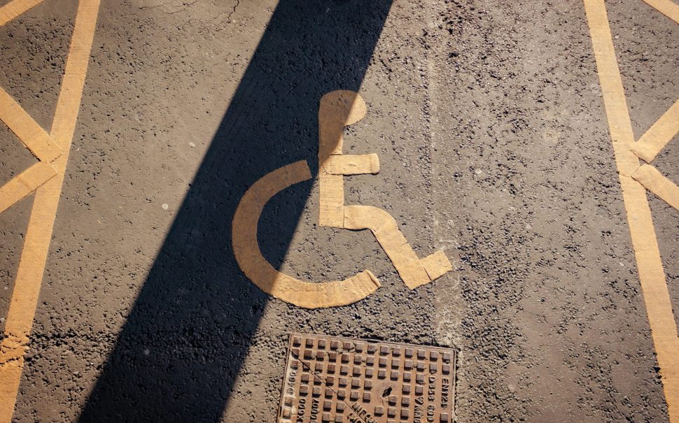 Disabled accessible parking spot yellow and black