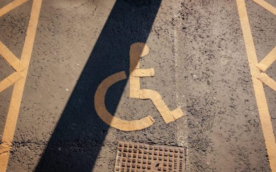 Disabled accessible parking spot yellow and black