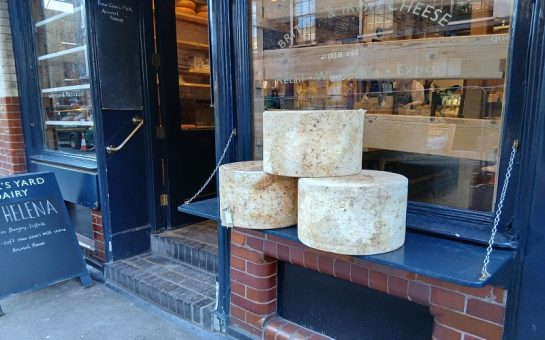 Some hard cheeses stacked outside a cheese shop. Credit: Jonny Singh
