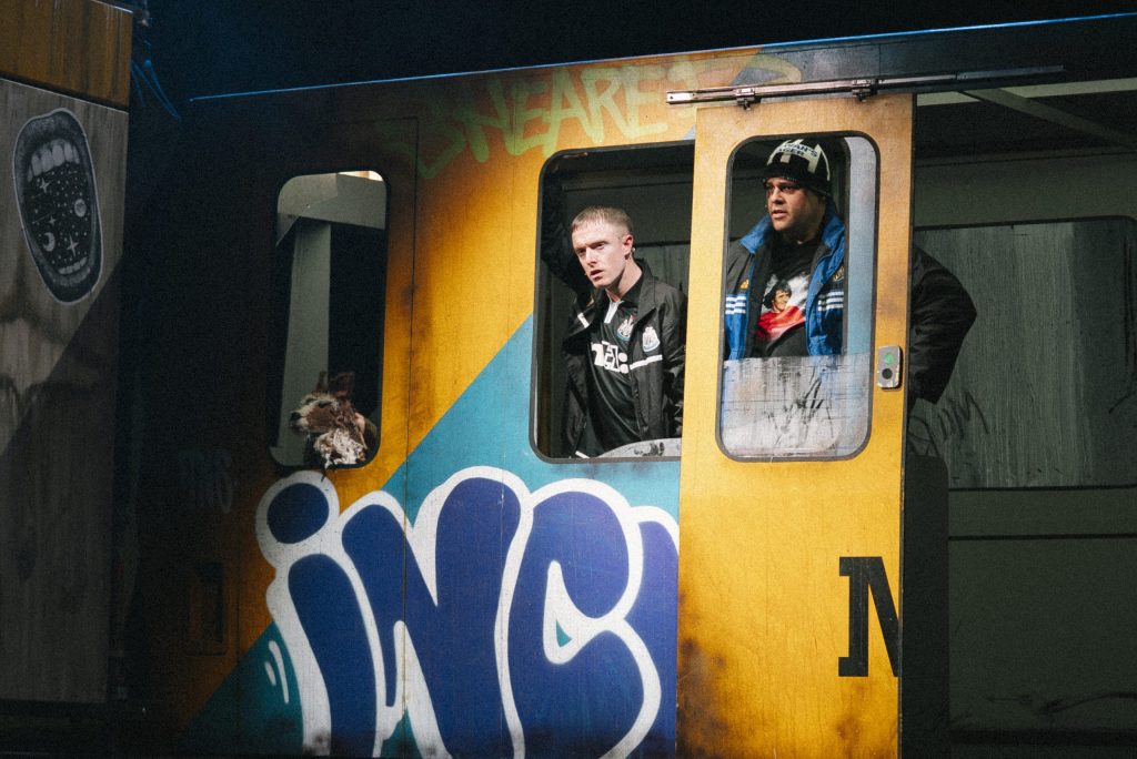 Gerry and Sewell on the metro between St. James Park and Stadium of Light 