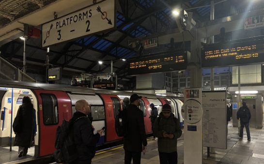 Morden station during rush hour.