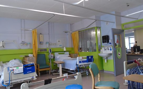 This is a picture of a ward with empty beds in Northwick Park Hospital, Greater London.