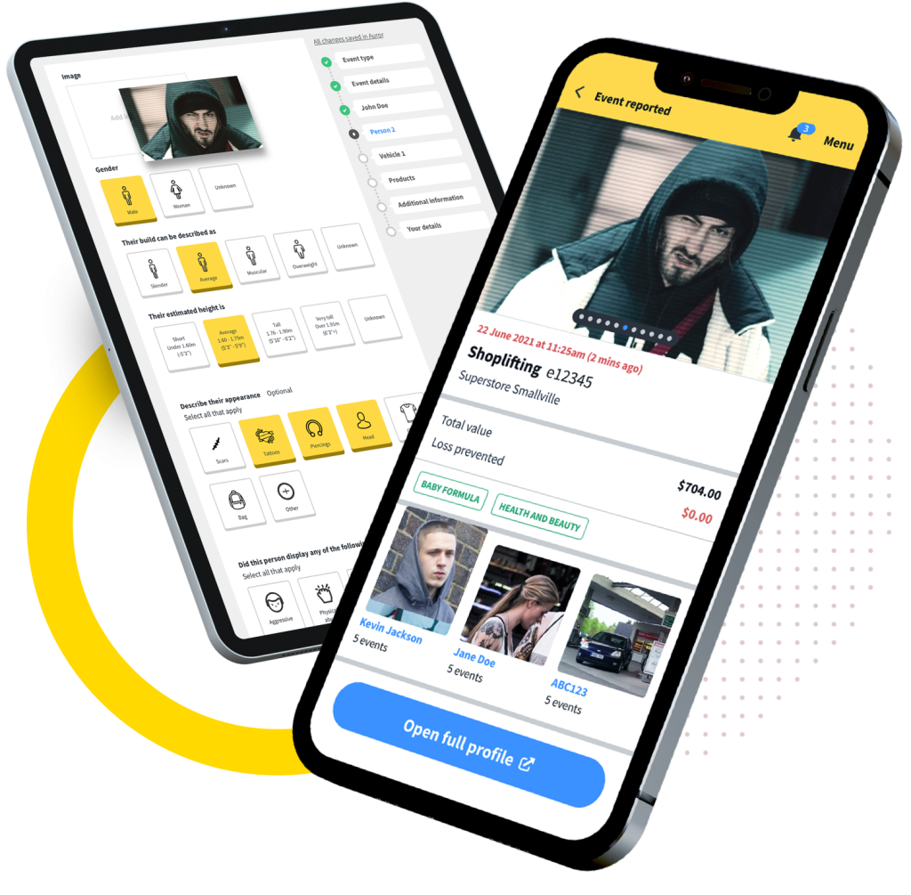 A picture displaying how the Auror direct-to-police shoplifting reporting platform works