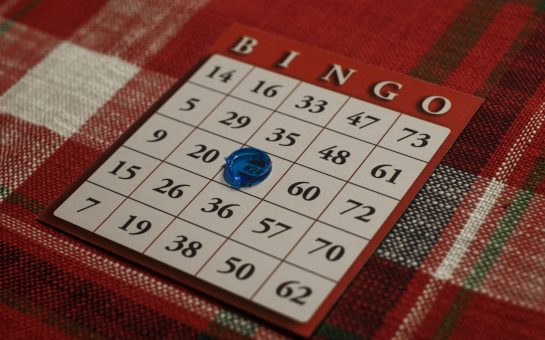 Bingo card on tartan table cloth
