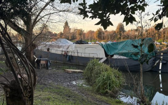 A boat illegally moored on the River Thames in West Molesey