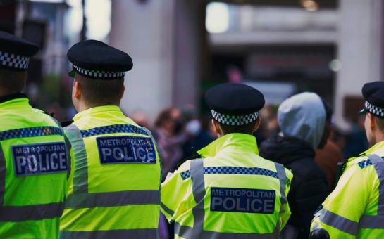 Metropolitan police officers on a London street.