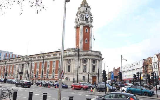 Street in Brixton showing Lambeth Council building