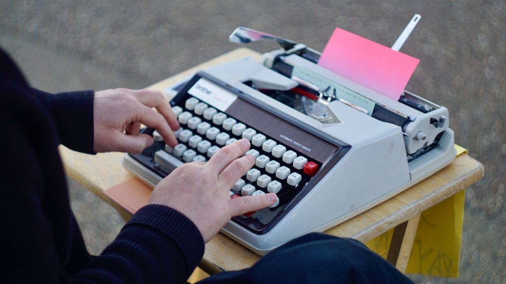 TOOLS OF THE TRADE: The lightweight Brother Deluxe 1350 typewriter from the 1970’s. Image credit: Louis Greaves