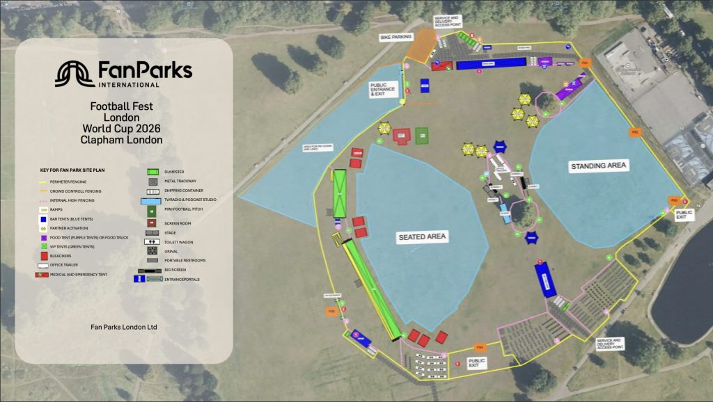 Arial shot of Clapham Common with a diagram marking out the proposed site.