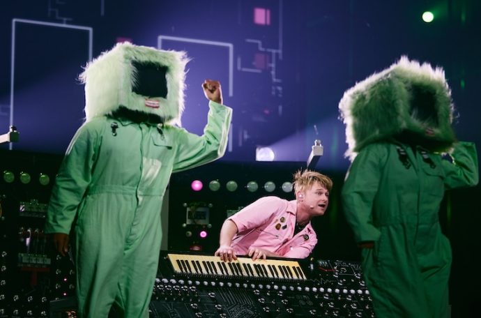 An image of Look Mum No Computer, the UK's entrant at Eurovision 2026, in his first rehearsal.