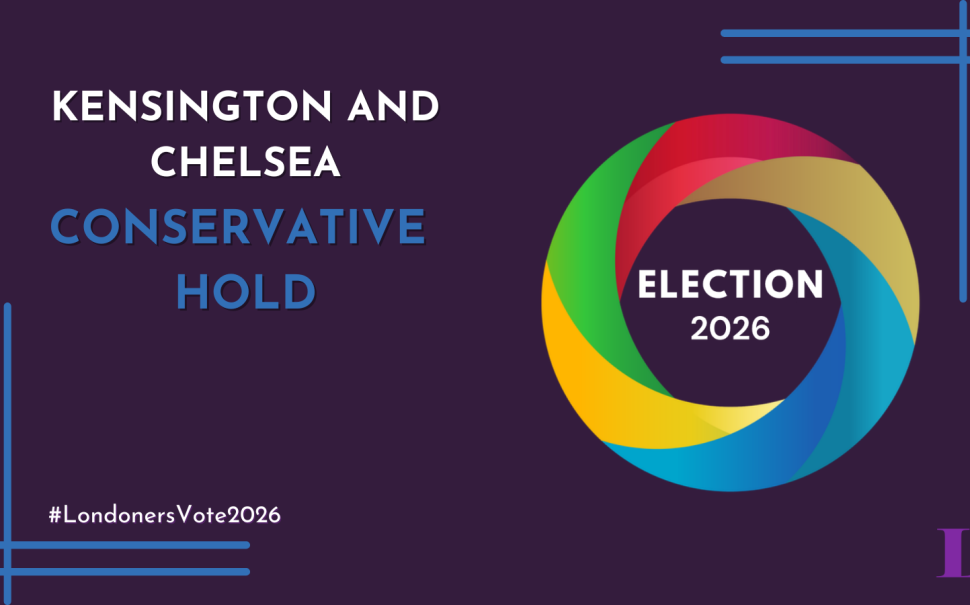 A graphic showing Kensington and Chelsea has been held by the Conservatives