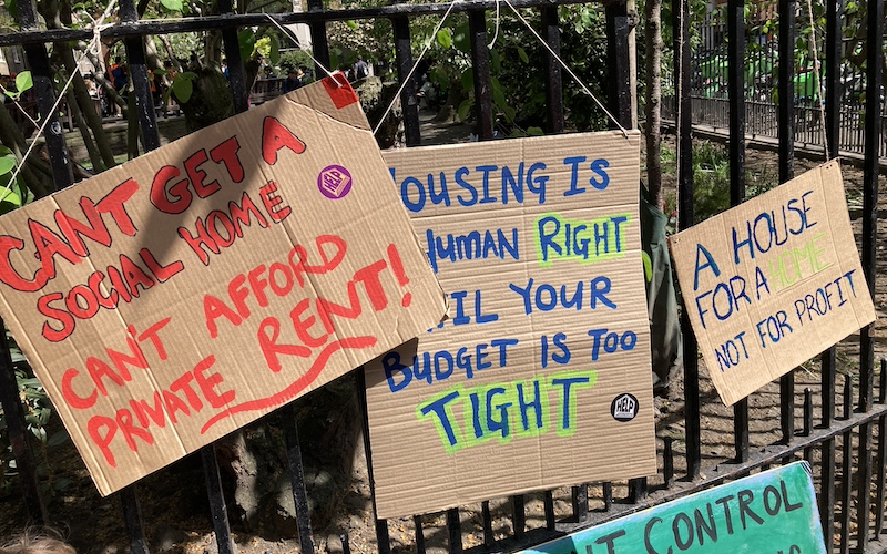 protest signs made out of cardboard for the national housing demo