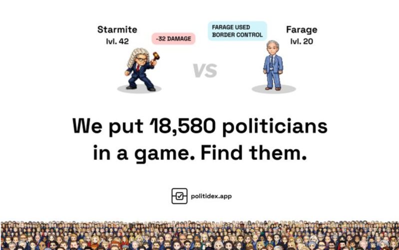 Image of politician avatars battling on the Pokémon-Go style game Politidex.