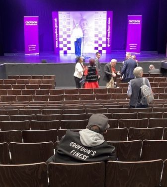 Croydon count stage with people milling about