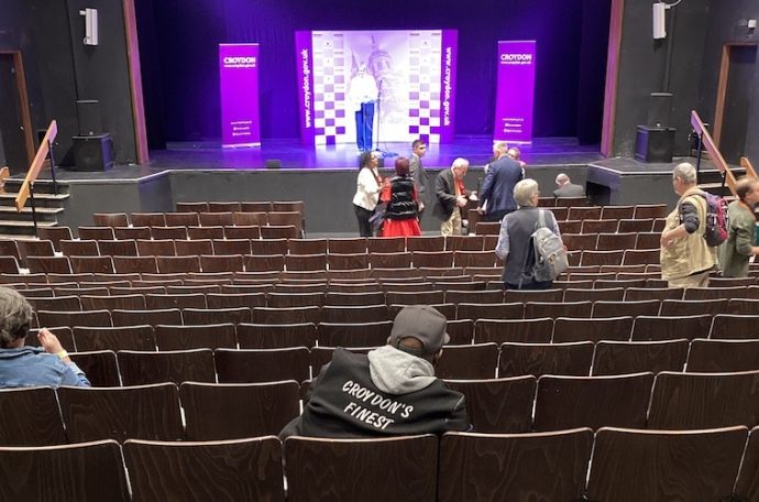 Croydon count stage with people milling about