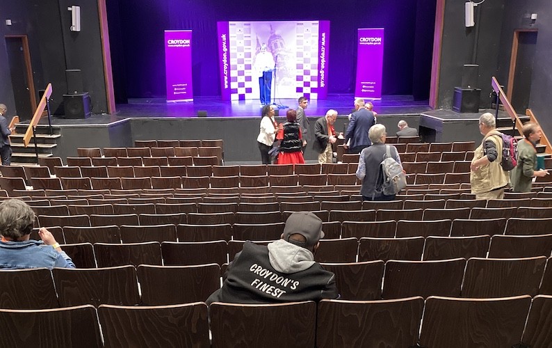 Croydon count stage with people milling about