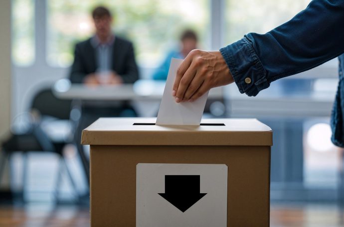 A person putting a voting slip into a ballot box (Credit: Free to use from Pixabay)