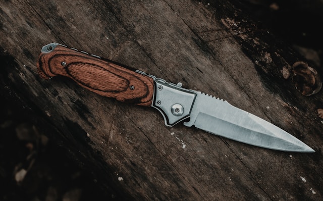 A knife with a wooden handle