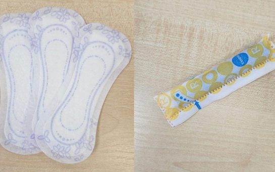 A photo of tampons on the right and panty liners on the left.