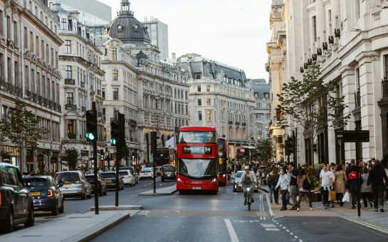 bus driving through london