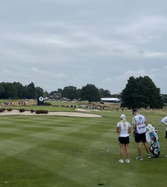 Sara Byrne and Lottie Woad at the 2024 Curtis Cup at Sunningdale Golf Club