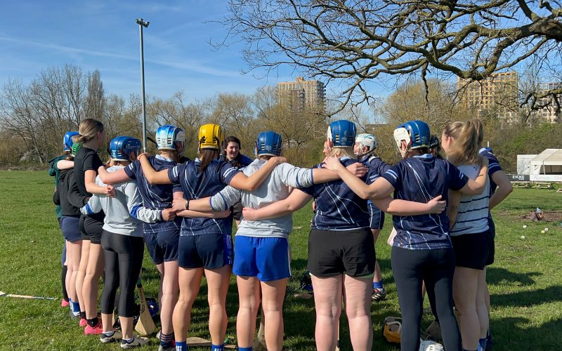 A photo of the Tara Camogie team in a huddle.