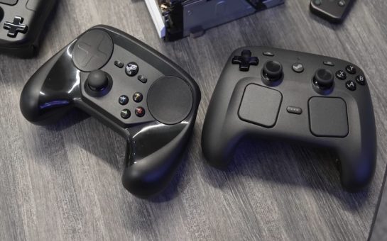 An image of the 2014 and 2026 Steam Controllers.