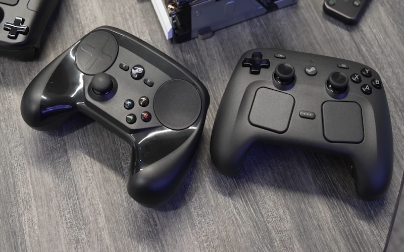 An image of the 2014 and 2026 Steam Controllers.