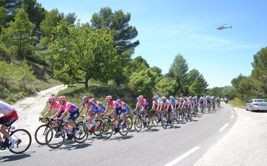 Cyclists climbing Mont Ventoux during race in Provence France