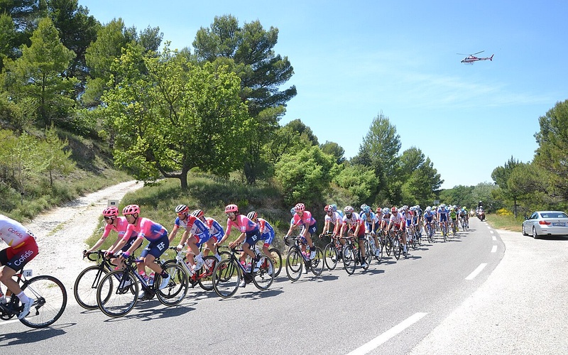 Cyclists climbing Mont Ventoux during race in Provence France