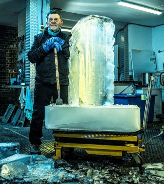Duncan Hamilton with an ice sculpture