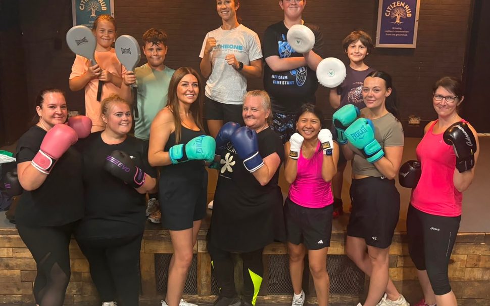 Participants in a boxing class.