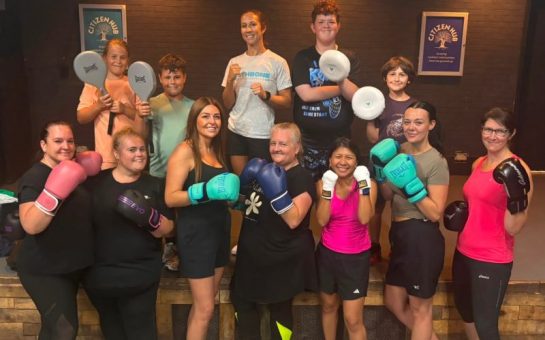 Participants in a boxing class.
