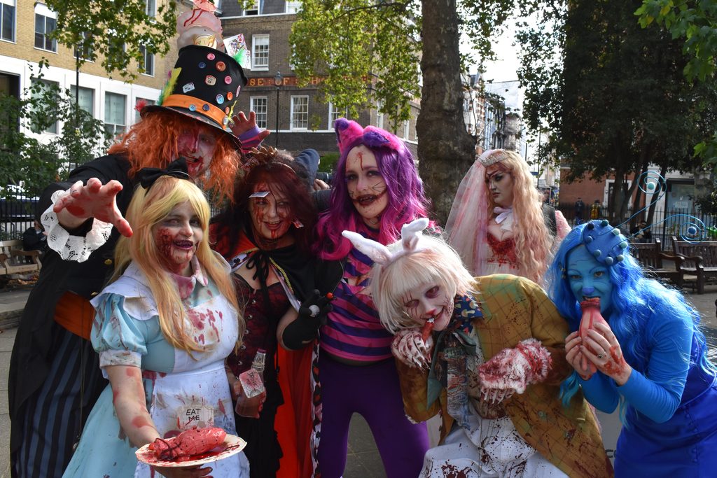 The CCS group wearing zombie-themed Alice in Wonderland outfits.