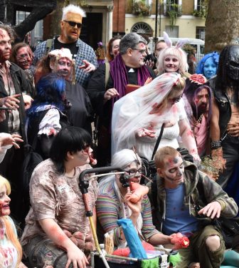 Zombies gather in Soho Square for the March