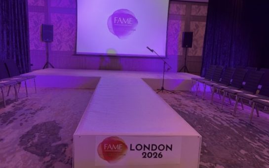 The FAME stage, with the thrust layout shown, before the audience took its seats.