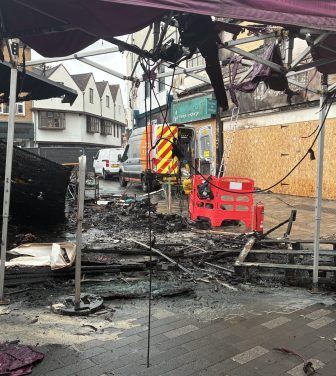 Battered and burnt remains of Kingston Market