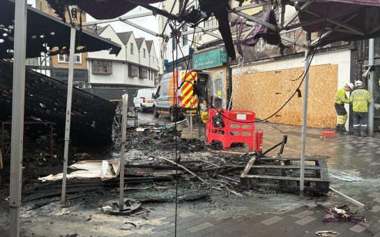 Battered and burnt remains of Kingston Market